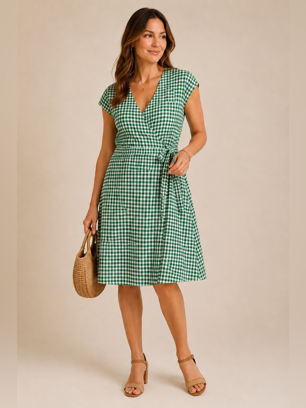 Banana Republic Green Gingham Wrap Dress Linen Blend Cottagecore 12